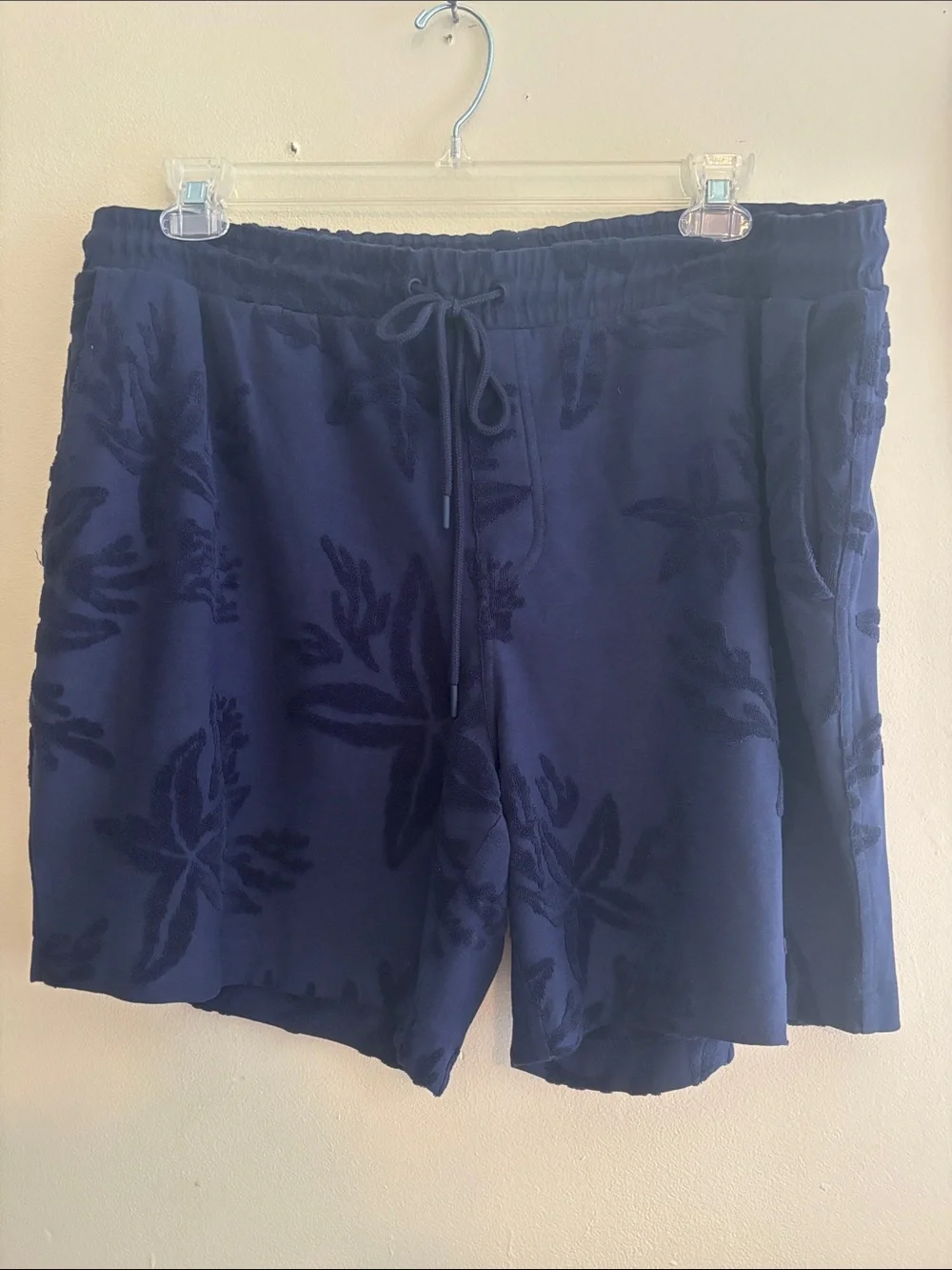 Caribbean Navy Floral Velour Swim Athletic Shorts